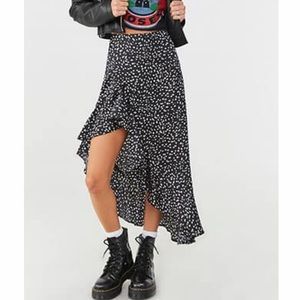 Black Satin Print Skirt